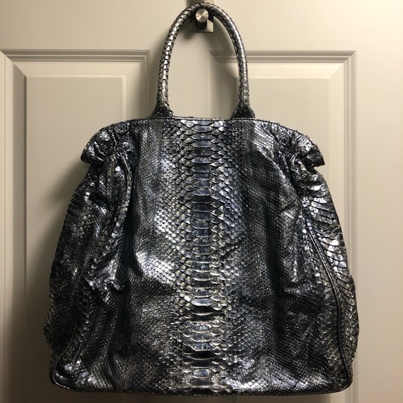 Zagliani Metallic Python Tote - Picture 3 of 6